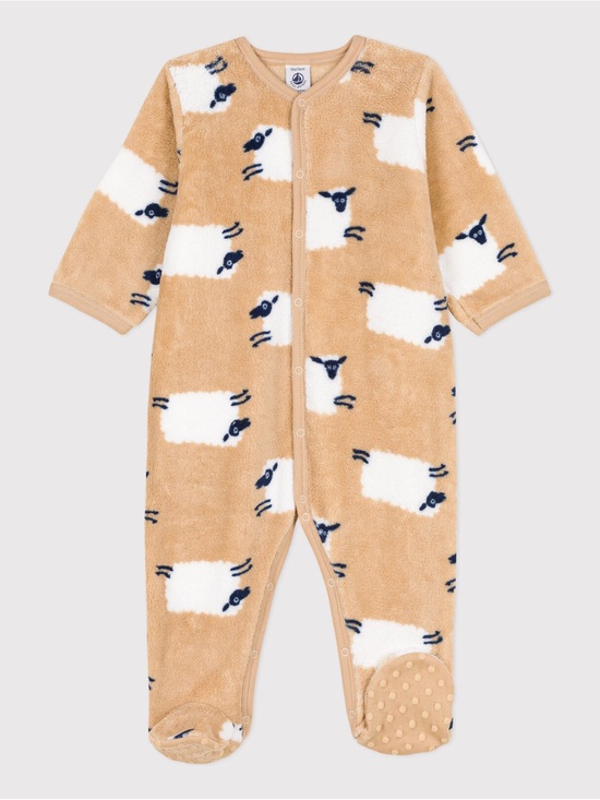 Petit Bateau Other - Baby Cozy Sheep-Print Fleece Onesie - Tan/White - 12M (74cm)